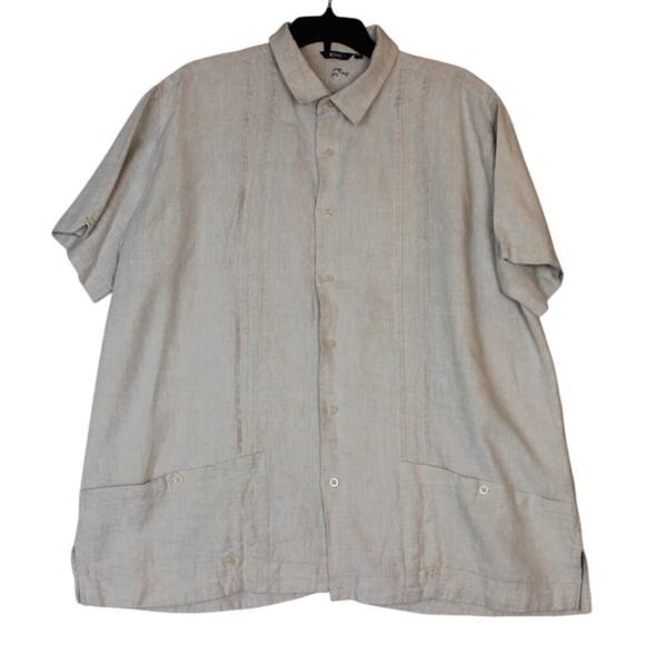 Bohio Men's XXL Shirt 100% Linen Guayabera Button Tan Short Sleeve‎ Pockets - Picture 1 of 6